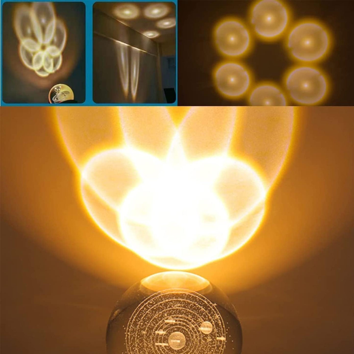 Galaxy Crystal Ball Night Lamp,Solar System Crystal Ball Night Light, USB Powered 2.4 Inch Wooden Base Galaxy Glass Ball with Colorful LED Base