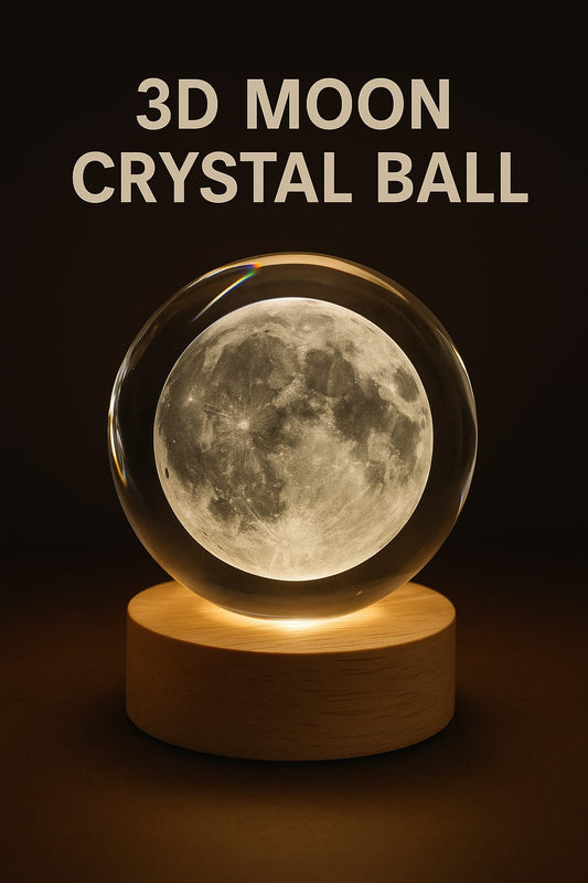 3D Crystal Moon Lamp – Engraved Crystal Ball LED Night Light with Wooden Base, USB Powered, Ideal for Home & Office Décor, Birthday Gift for Adults (Warm White)